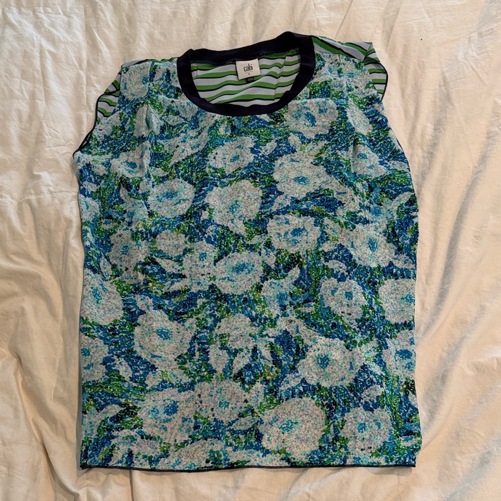 CAbi Blue and Green Floral  Sleeveless Top